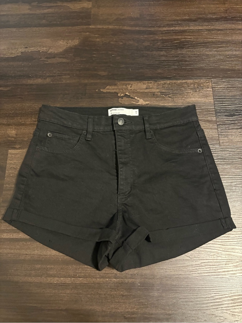 Garage Black High-Rise Cuffed Denim Shorts
